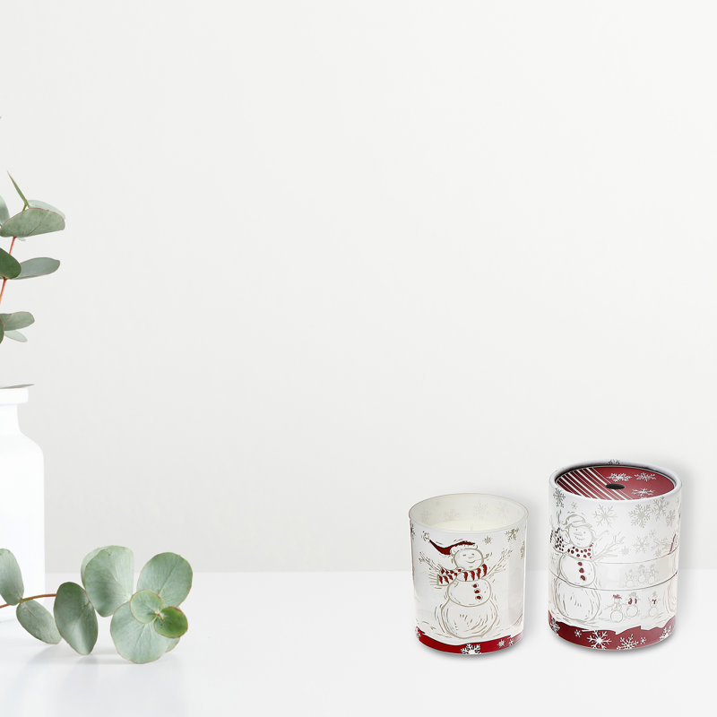 Bougie parfumée bonhomme de neige en verre et canneberge cassis