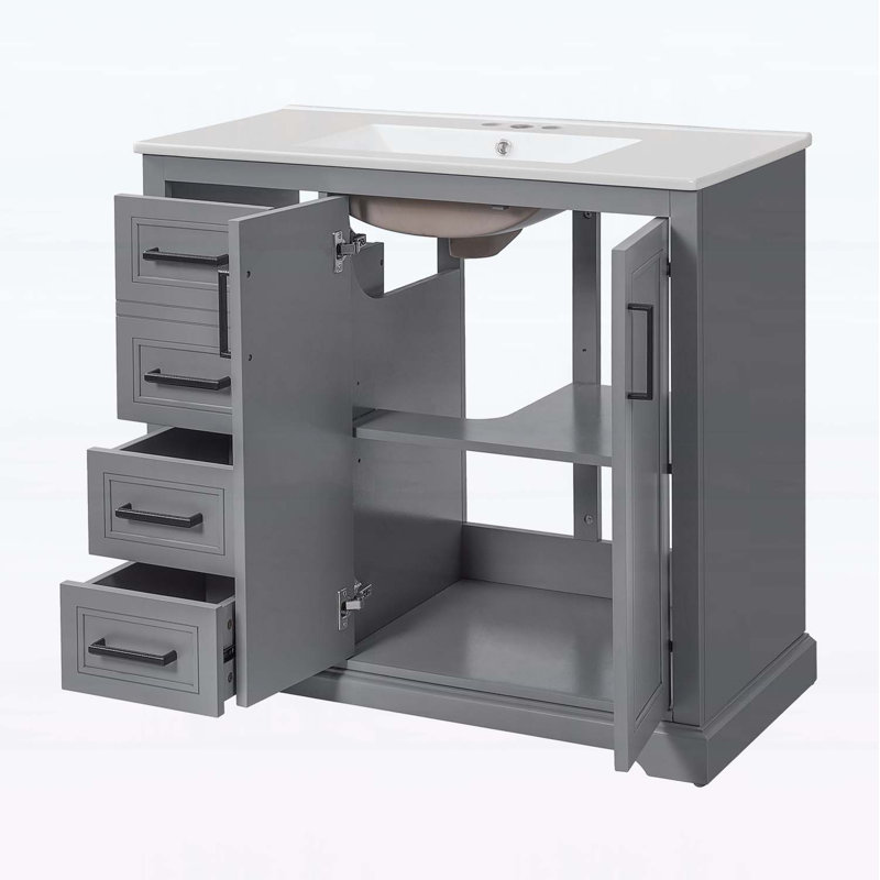Meuble-lavabo moderne 36 po avec lavabo en céramique 36 po, Gris