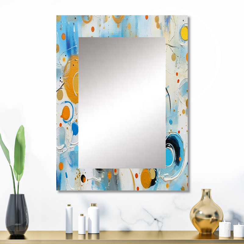 Bleu sarcelle blanc et or abstrait Combat - formes abstraites miroir, 32 po x 24 po