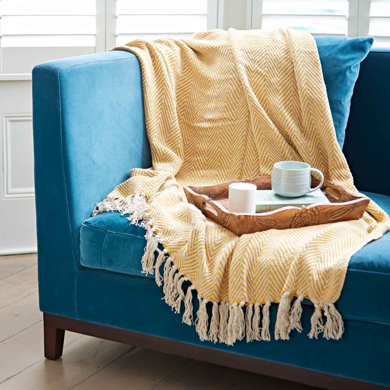 Chevron Recycled Cotton Throw, Mustard
