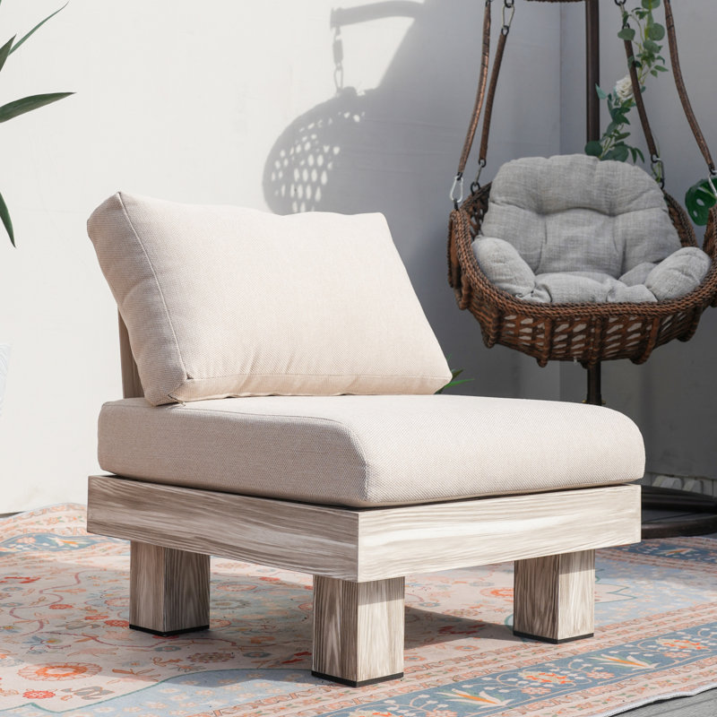 Choi W27.1"*D28.9"*H25.7" Outdoor Patio Deep Seating Aluminum Wood Grain Armless Lounge Chair With Beige Cushions