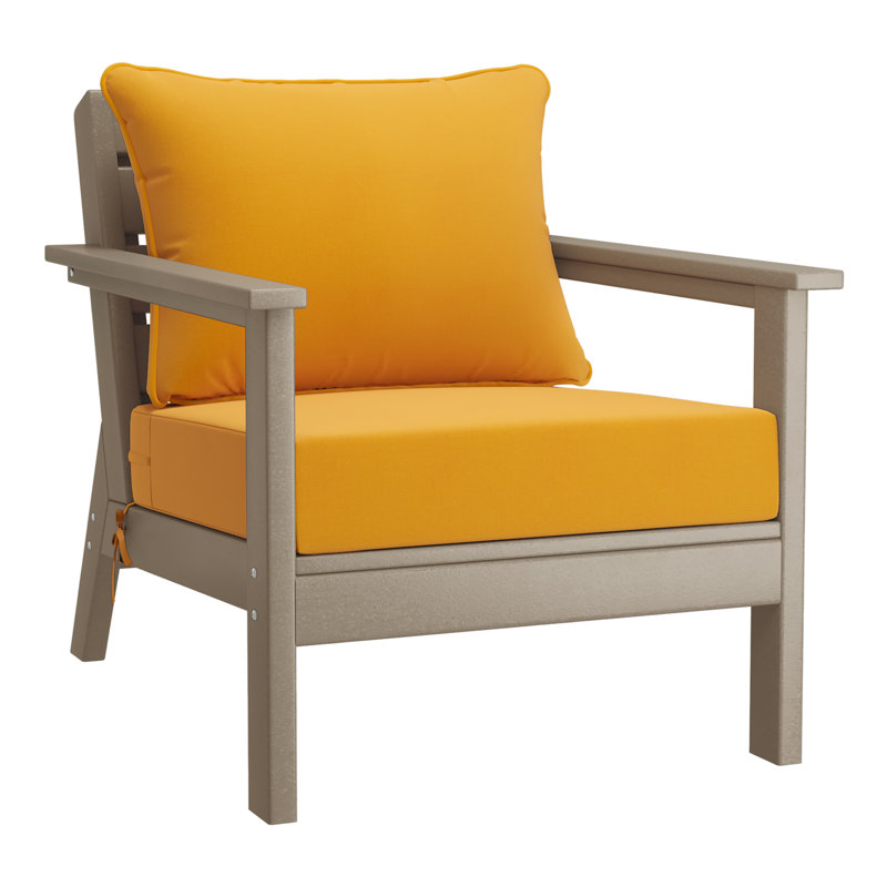 Hydea Deep Seating Chair With Cushions, Yellow, Weathered Wood