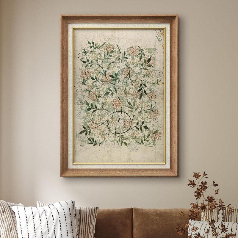 Abstract Green Floral Botanical  - Single Picture Frame Painting on Canvas, Natural
