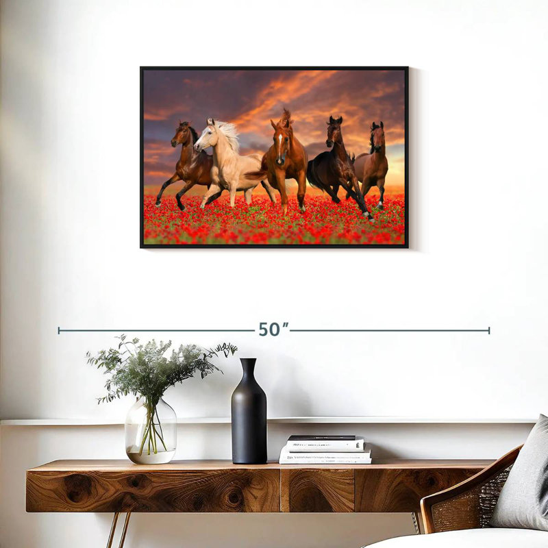 Mustang Horses, Cadre flottant noir, 31 po x 21 po