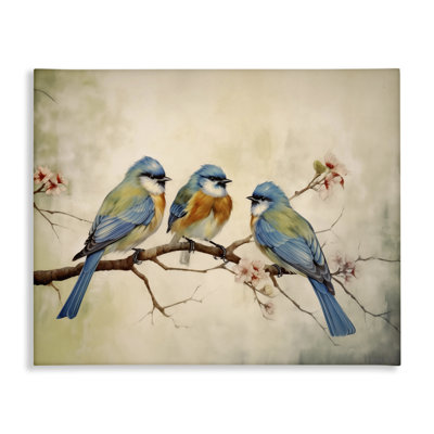 Bird Trio on Branch Canvas, design by Arlington Prints