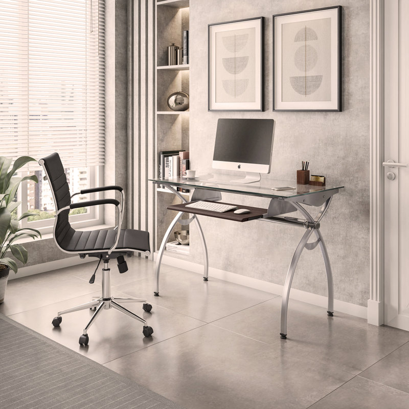 Bureau d'ordinateur avec plateau en verre Contempo