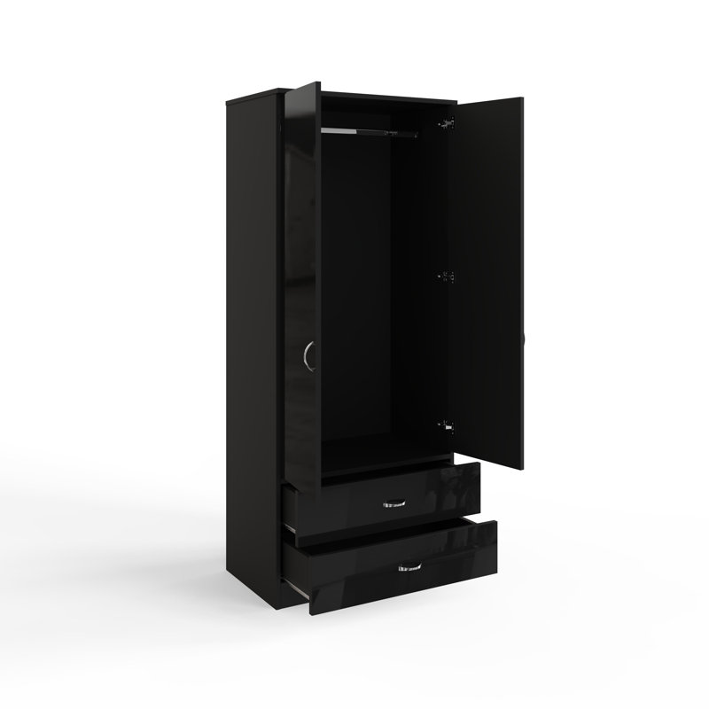 Brendle 2 Door 2 Drawer Combi Wardrobe - High Gloss Front, Soft Close Doors, Polished Metal Handles, Black