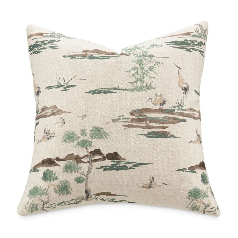 Ivory and Green Toile Square Throw Pillow