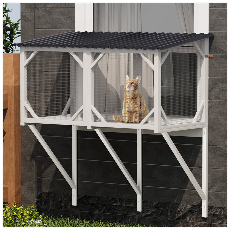 Boîte pour chat, fenêtre d'extérieur pour chat 43,3 po pour bronzer, faire la sieste et regarder, perchoir pour grands chats d'intérieur - utilisation toutes saisons, cage pour chat