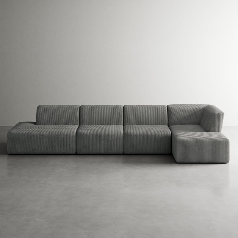 5 Seater Corduroy Seating Component, Grey Corduroy, Right Hand Facing