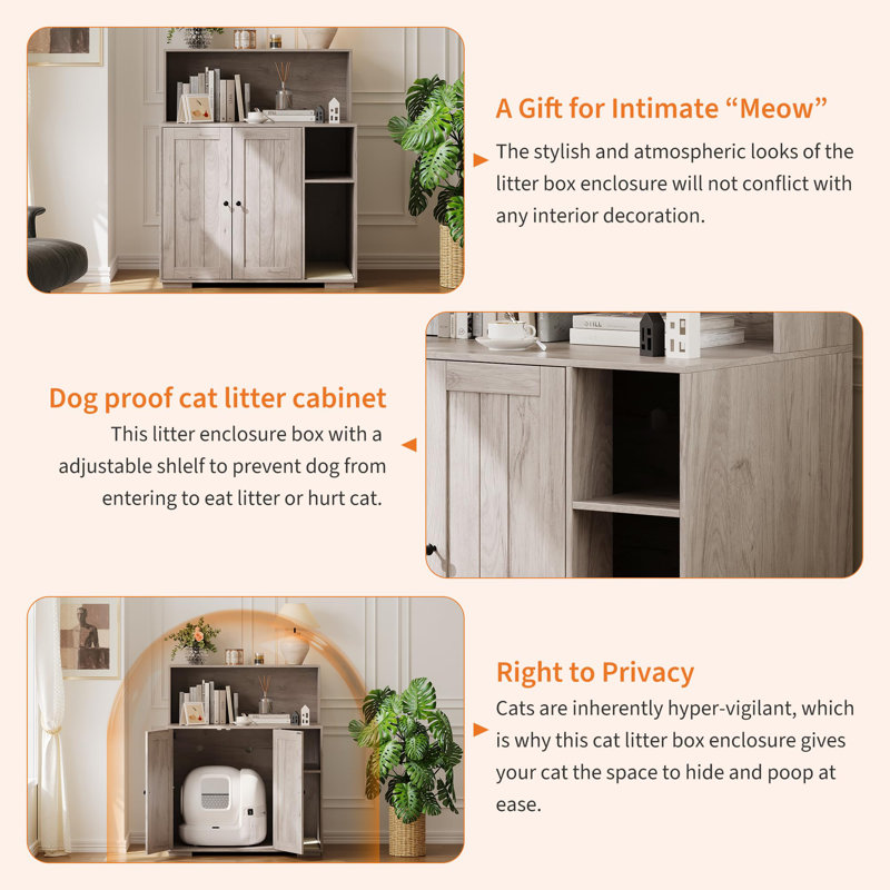 Litière pour chat, enceinte avec tablette réglable et station de charge, Gris