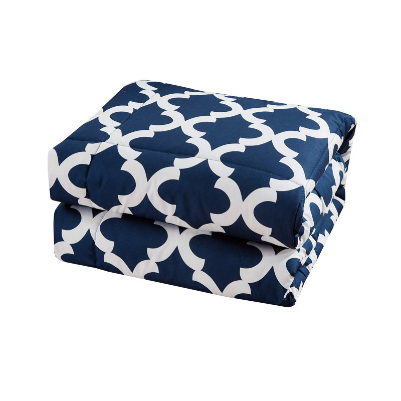 Corona Modern Box Stitch Geometric Shapes Comforter, King Comforter + 2 Shams, Navy