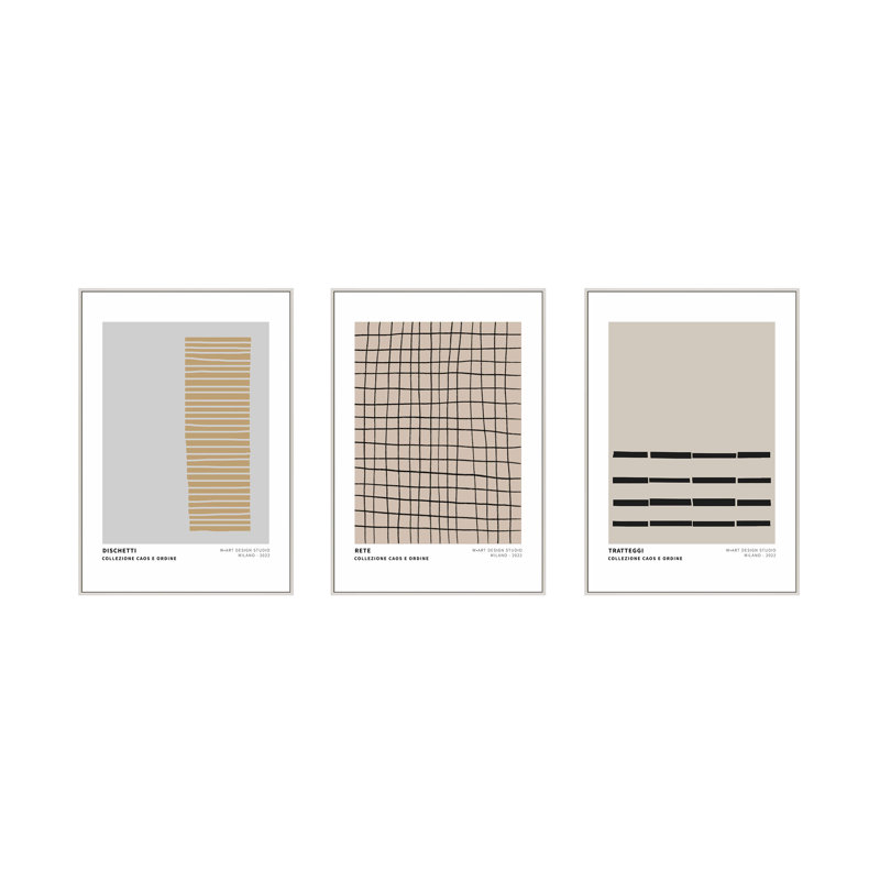 Caos E Ordine 1 par Romina Gadler - Ensemble de 3 reproductions d'art mural, Toile avec cadre blanc
