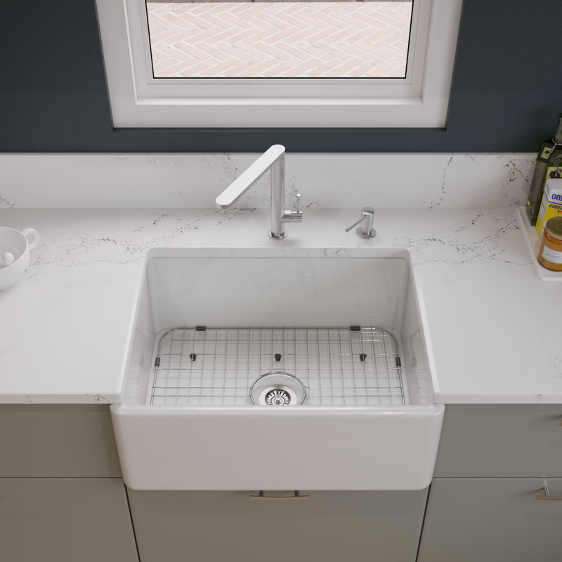 26'' L Single Bowl Fireclay Kitchen Sink, White