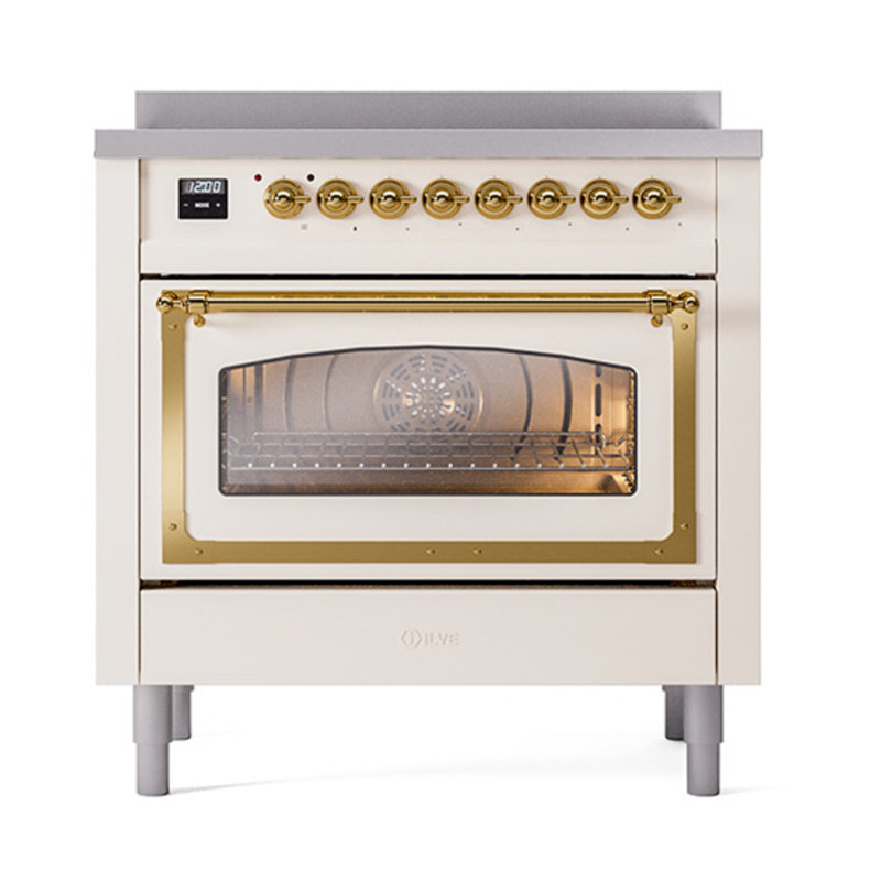 ILVE Nostalgie II Noblesse 36 in Induction Range, Antique White/Brass