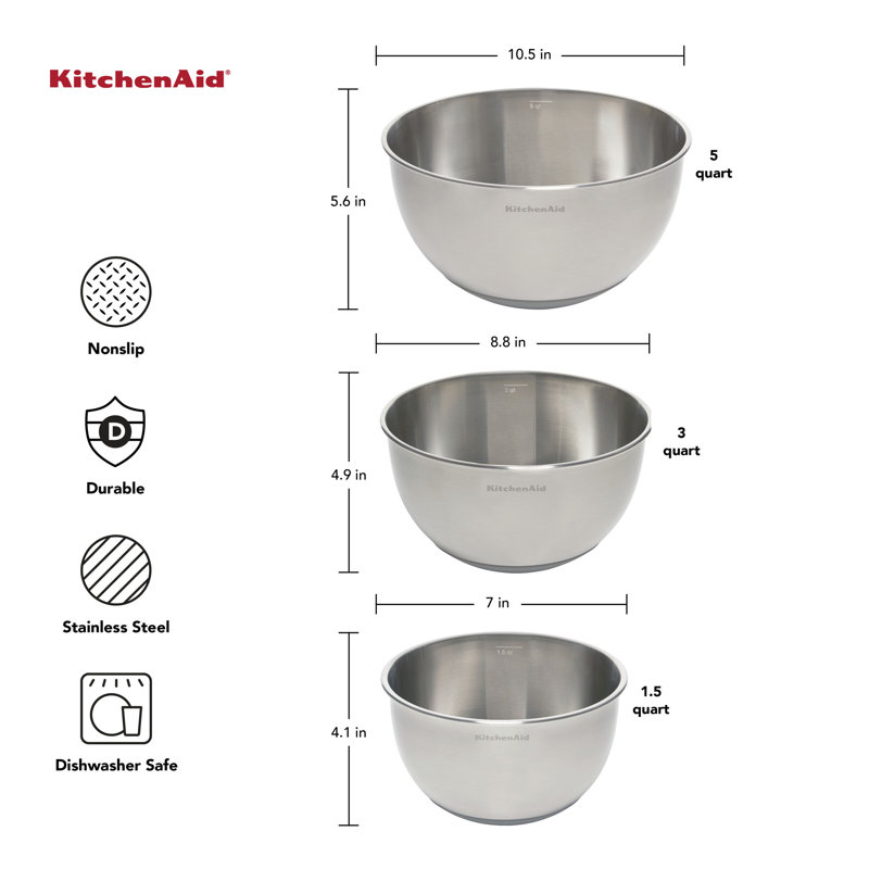 KitchenAid® 3-Piece Stainless Steel Mixing Bowl Set