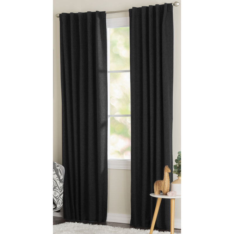 Elmstead 100% Polyester Room Darkening Solid Color Curtain Panel with Rod Pocket Top , Black, 42" W x 84" L