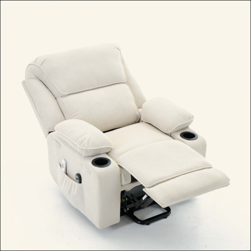 Fauteuil inclinable chauffant et massant télécommandé, pour personnes âgées, Ivoire ivoire
