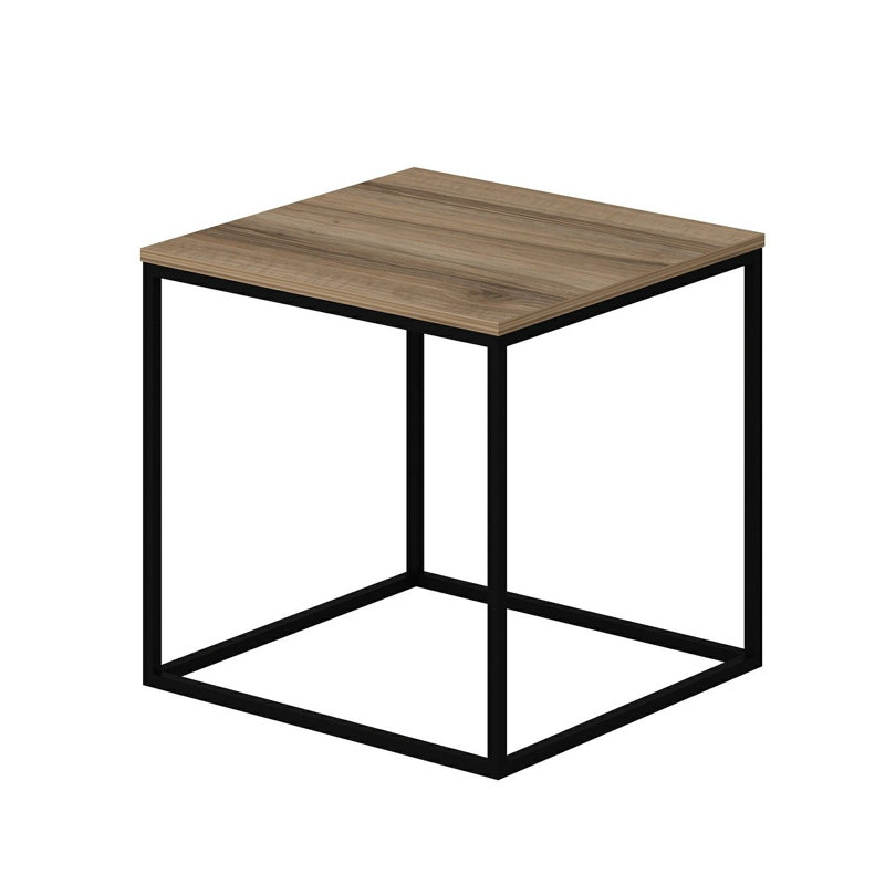 Modern Walnut Side Table with Metal Frame, 20.5 x 19.7 x 19.7 inches | 100% Melamine Coated Particle Board, Thickness: 0.7 inches | Industrial Design for Living Room, Bedroom, or Office, Stylish & Durable