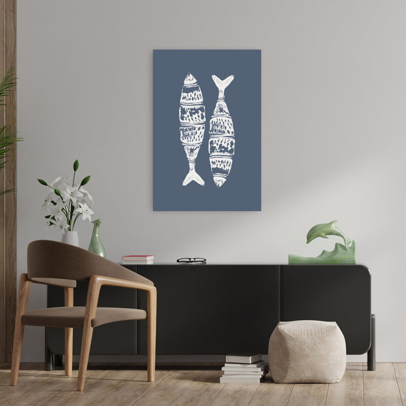Contemporary Art Abstract Minimalist Modern Fish Coastal Art, 36" H x 24" W