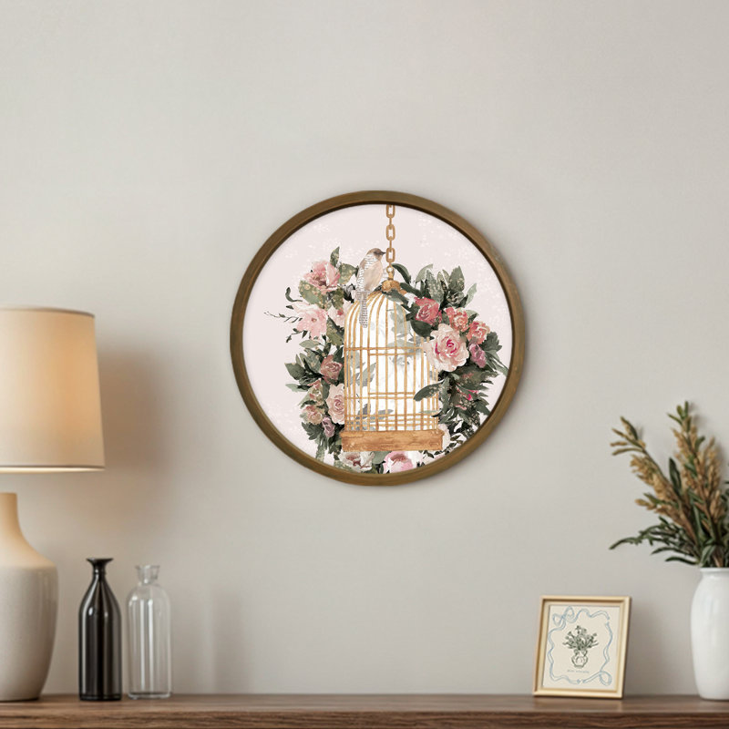 Cage à oiseaux vintage à motif floral, H 20 po x l 20 po x P 1,38 po, Blanc