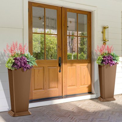 2 Set Tall Planters for Outdoor Plants, 24" Large Planters with Drainage Hole & Saucer