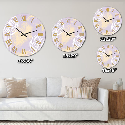 Florales blanches sur fond de lavande rustique doré chic - horloge murale moderne