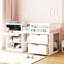 Lit mezzanine simple simple avec bureau roulant, tablette et tiroirs - Blanc, design attrayant en bois massif blanc pour un intérieur de chambre à coucher moderne-1901790342