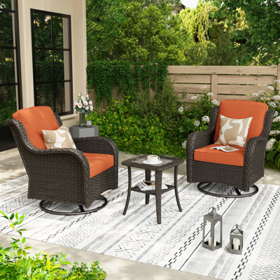 Amerissa 3 Piece Outdoor Swivel Chair, Rocking Patio Set With Cushions