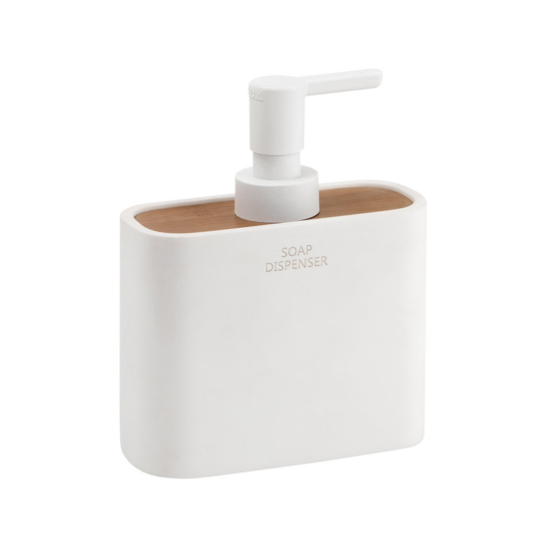 Tellez Soap Dispenser, White/Bamboo