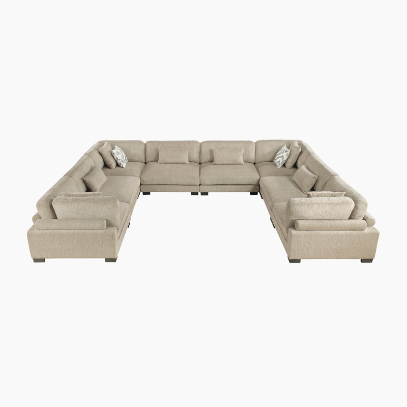 Subair 180" Modern Modular Sectional with Microfiber Fabric, Reversible Cushions & 12 Pillows, Brown