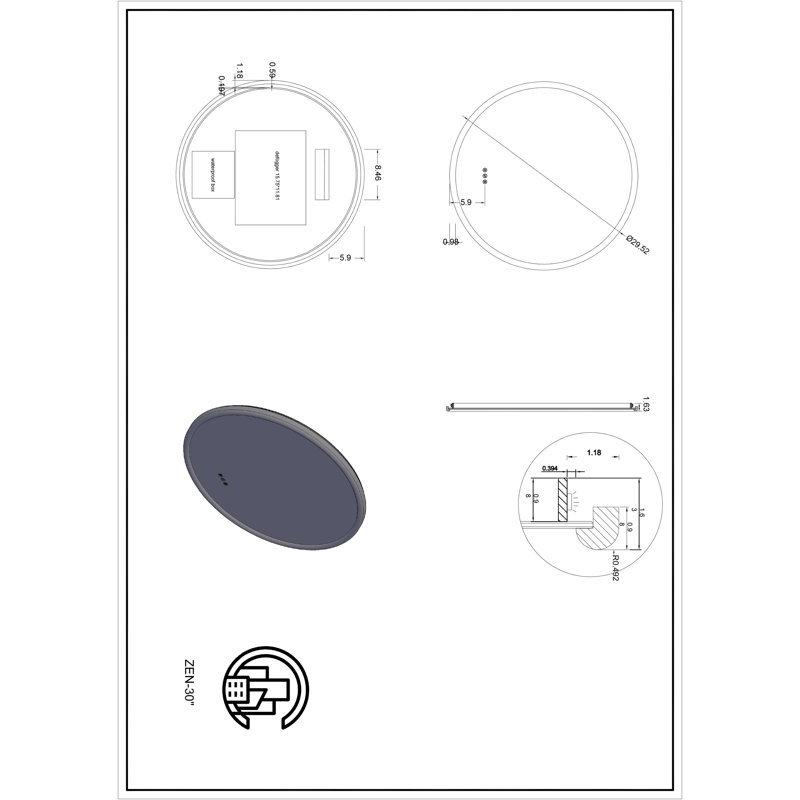 Zen LED Mirror, 29.52" x 29.52", Round, Whitewash