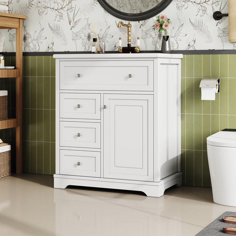 Single Bathroom Vanity with Ceramic Basin, White