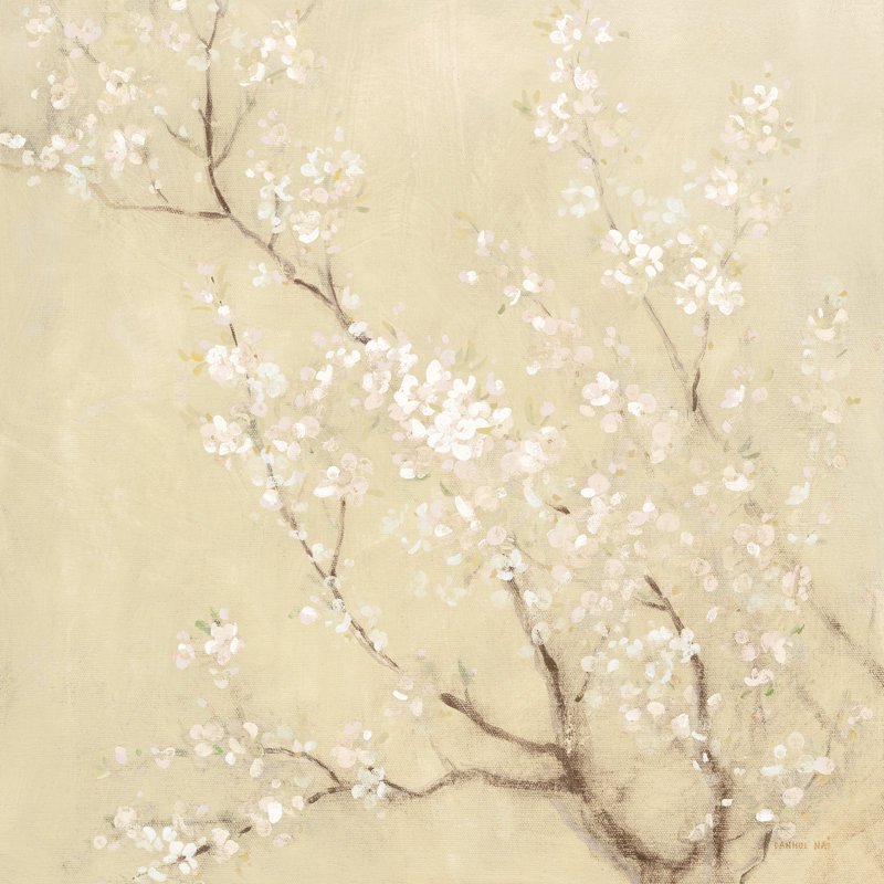 White Cherry Blossoms II Linen Crop by Danhui Nai - Wrapped Canvas Painting, 91cm H x 91cm W x 3.8cm D