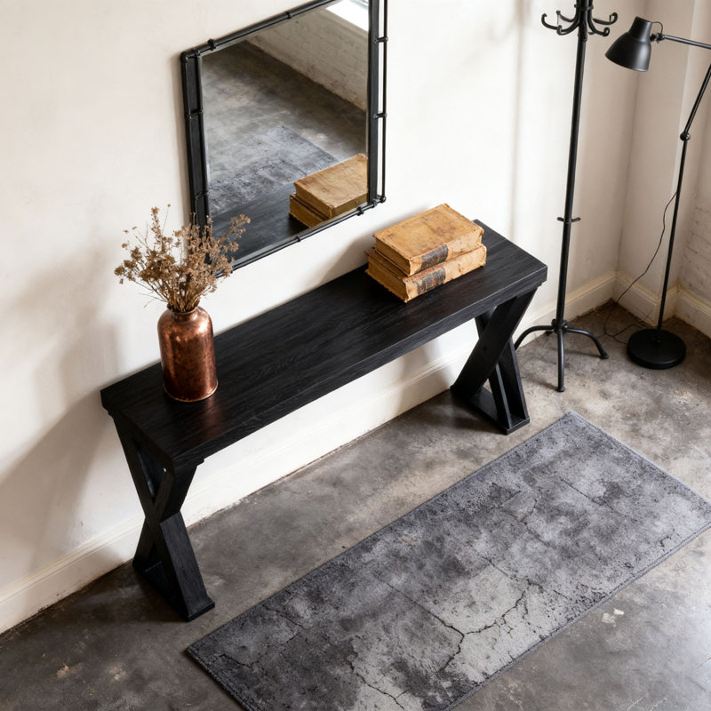 58.3" Narrow Entryway Table Console Table, Black Manufactured Wood Sofa Table with Crossed Legs for Hallway