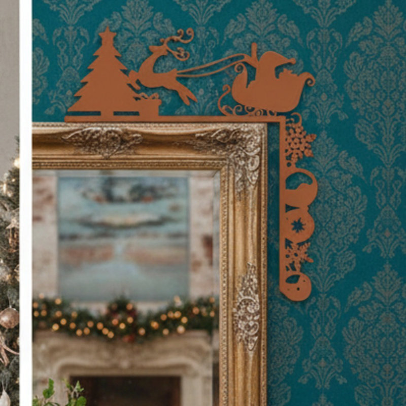 Décoration de coin rétro en métal traîneau et renne de Noël