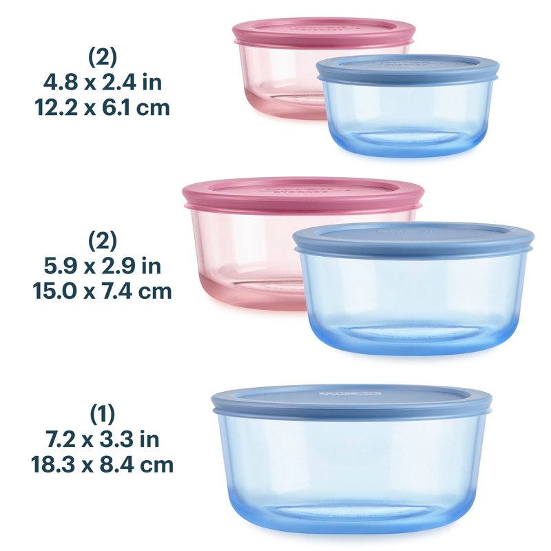 Pyrex Simply Store Tinted Glass Storage Containers, 5-Pack, Mixed Colors