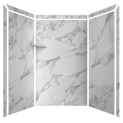 FlexStone Elegance 3-Panel 48"W x 36"D x 80"H Alcove Shower Surround in Calacatta White
