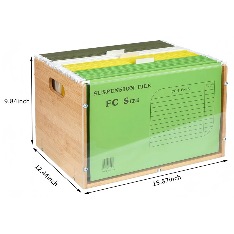 Bamboo Acrylic File Box Organizer, Hanging File Folder Storage Boxes, Decorative Document Crate Transparent Filing Bin With Handle For Home Office Desk
