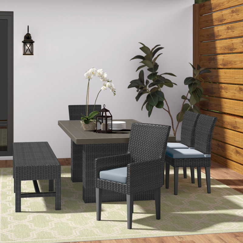 Anishia 6 - Person Metal Patio Dining Set with Extendable Rectangular Table