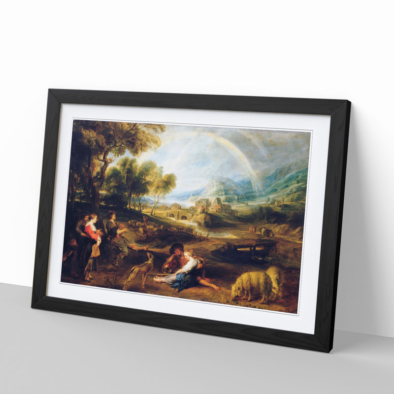 Landscape with a Rainbow by Peter Paul Rubens - Picture Frame Painting, 48cm H x 65cm W x 2cm D, Black Framed