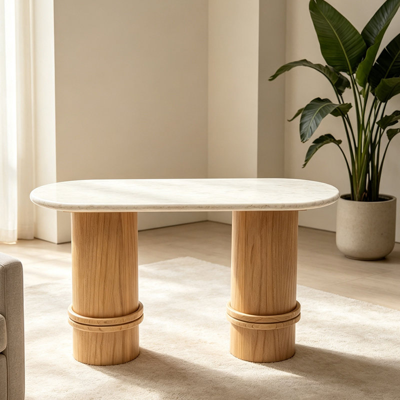 Table d'entrée en marbre américain de style américain, 31.50" H x 55.11" W x 15.75" D