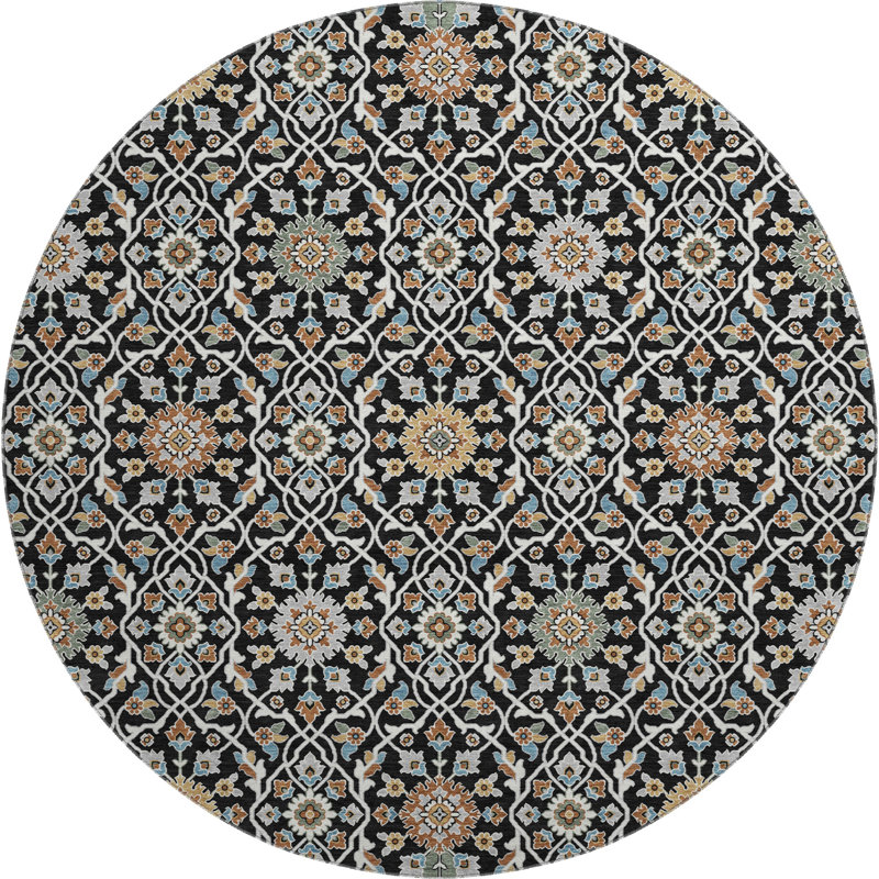 Premium Machine Washable Mayfield AMF2199 panel Rug, 8' Round, Black