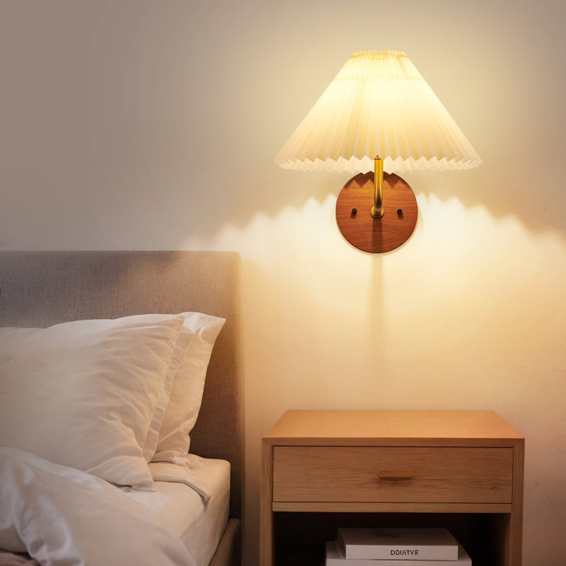 Oakwood 1-Light Modern Dimmable Flush Mounted Wall Sconce in Brushed Gold with White Parchment Paper Shade, White
