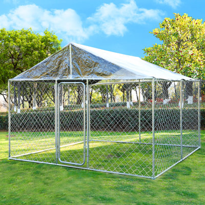 Outdoor Large Dog Kennel With Canopy and Lockable Door