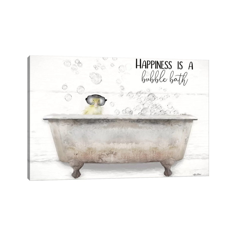 «Happiness Bubble Bath» par Linda Rauch - reproduction d'art, H 18 po x l 26 po x P 1,5 po, Toile tendue