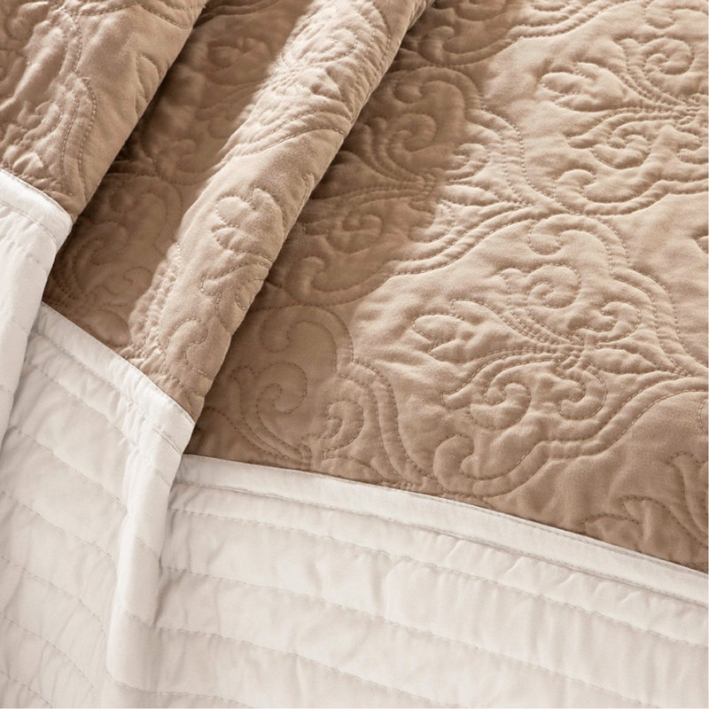 Ensemble de courtepointe 7 pièces avec taies décoratives européennes et coussins décoratifs beige double / grand