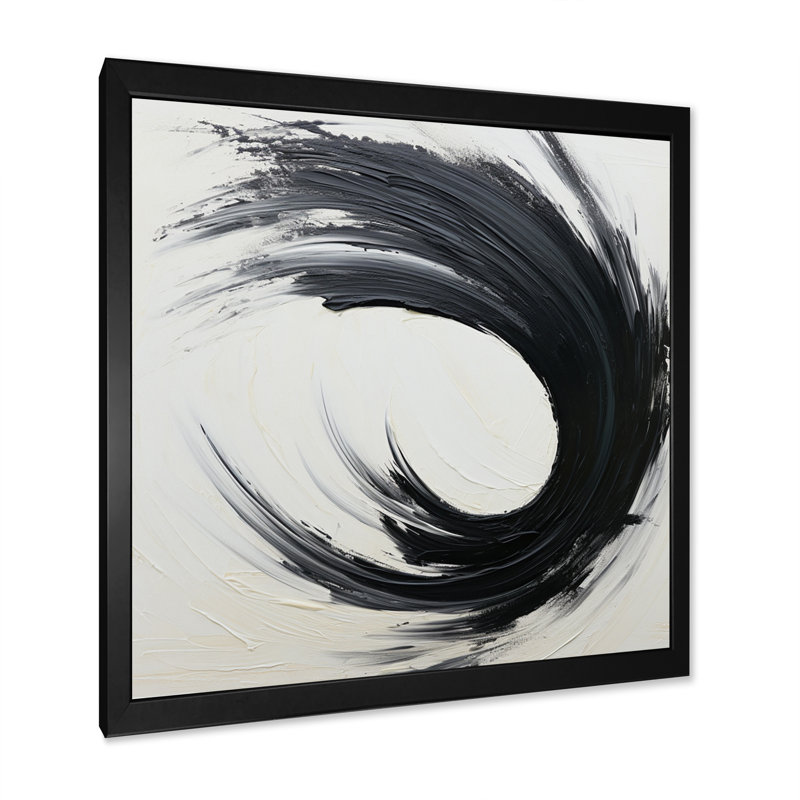Essentiel d'être noir et blanc abstrait I - peinture abstraite murale, salon, H 24 po x l 24 po x P 1 po, Cadre simple noir