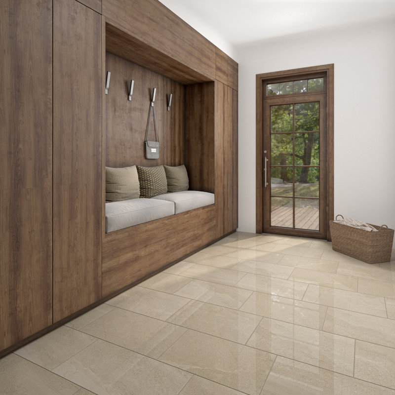 Daltile Calgary 12 x 24 Polished Porcelain Floor Tile (9 PC Per Carton) (17.02 SQFT Per Carton), Fawn