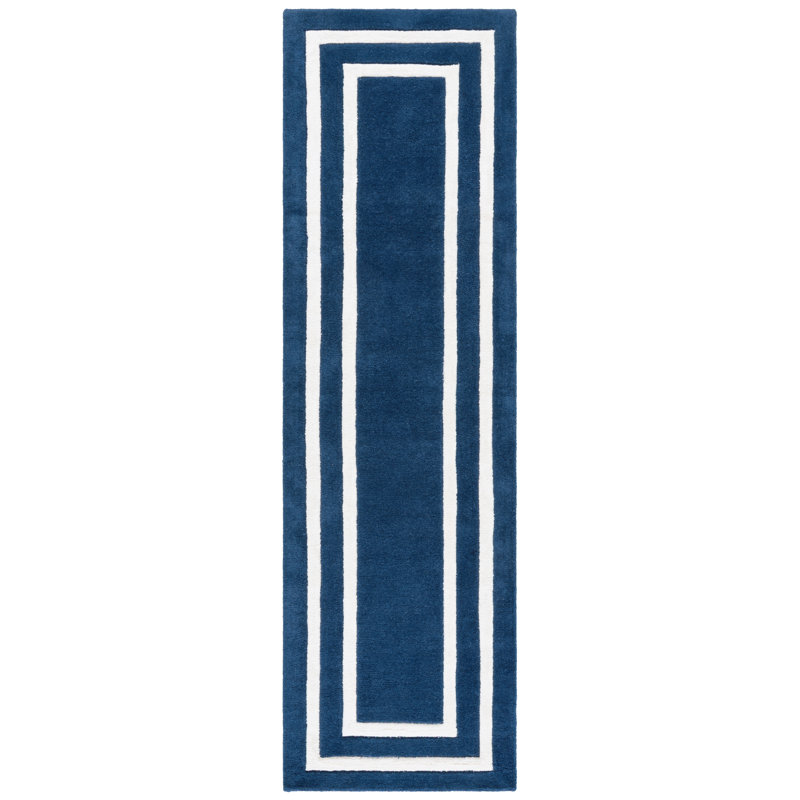 Laine touffetée à la main Lauren Ralph Lauren 6953; Tapis géométrique en viscose bleu foncé / ivoire